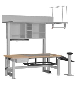 ergonomische arbeitsstation mit aufbau, hoehenverstellbar