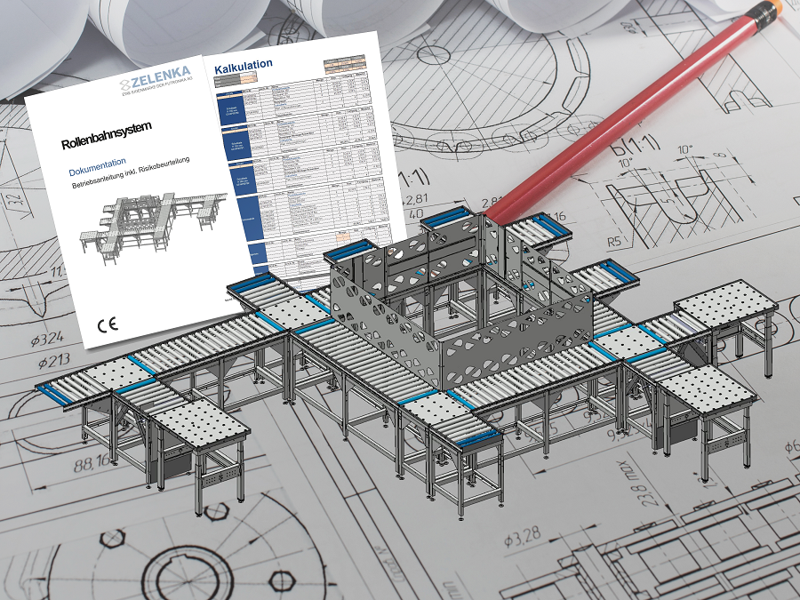 zeichnung eines individuell konstruierten rollbahnsystems vor einer dazugehoerigen anleitung